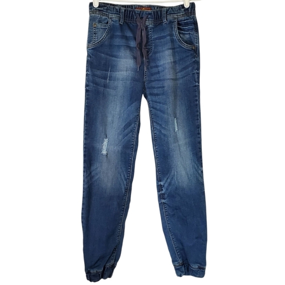 7342 * 7 For All Mankind Girls Lightly Distressed Denim Joggers Size 14 7FAM